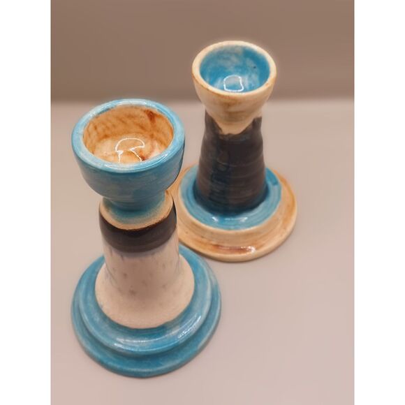 Arts and Crafts Studio Art Pottery "Picasso Style" Man & Woman Candlestick Set - Picture 6 of 16